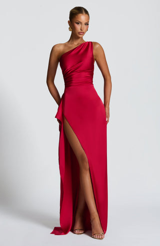 M.T Ariel Maxi Dress Luxury Satin One-Shoulder Red