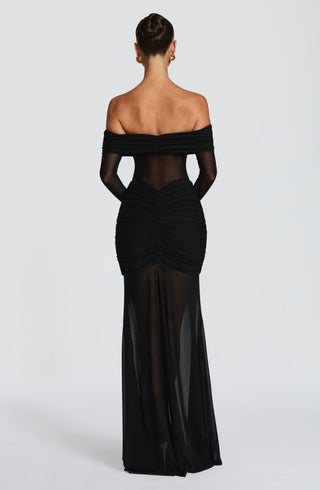 L.F Arlena Maxi Dress Sheer Mesh Bardot Neckline Black