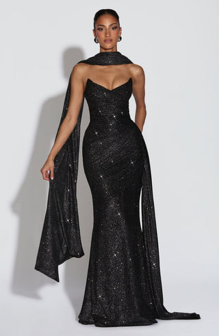 L.F Ashika Maxi Dress Mesh With Glitter Black Sparkle