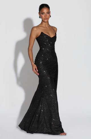 L.F Ashika Maxi Dress Mesh With Glitter Black Sparkle