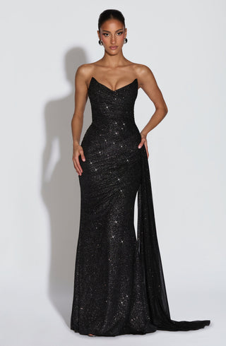 L.F Ashika Maxi Dress Mesh With Glitter Black Sparkle