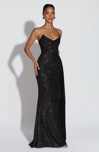 L.F Ashika Maxi Dress Mesh With Glitter Black Sparkle