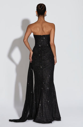 L.F Ashika Maxi Dress Mesh With Glitter Black Sparkle