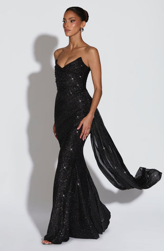 L.F Ashika Maxi Dress Mesh With Glitter Black Sparkle