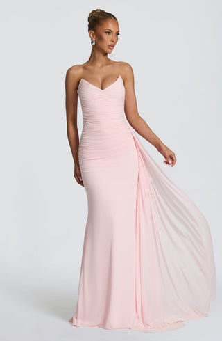 L.F Ashika Maxi Dress Strapless Stretch Mesh Blush
