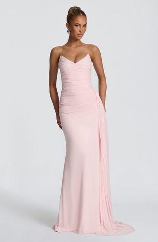 L.F Ashika Maxi Dress Strapless Stretch Mesh Blush