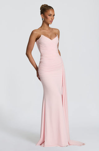 L.F Ashika Maxi Dress Strapless Stretch Mesh Blush