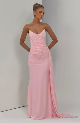 L.F Ashika Maxi Dress Strapless Stretch Mesh Blush