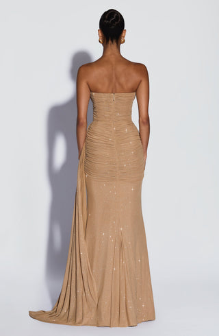 L.F Ashika Maxi Dress Mesh Glitter Gold Sparkle Strapless