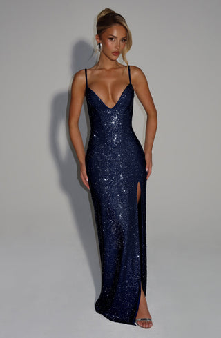 R.F Ashton Maxi Dress Stretch Crepe Navy
