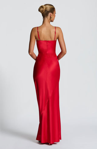M.T Athena Maxi Dress Bias-Cut Stretch Satin, Red
