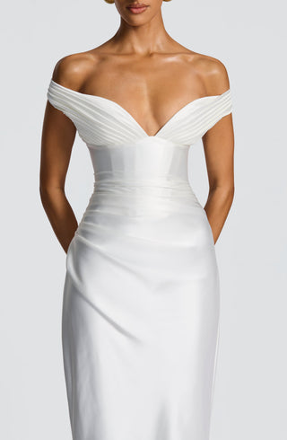 M.T Aurelia Maxi Dress Satin Corset Column Ivory