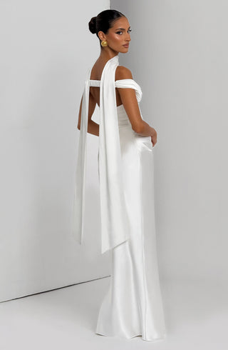 M.T Aurelia Maxi Dress Satin Corset Column Ivory