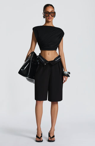 S.M Ausra Bermuda Shorts Non-Stretch Suiting Fabric Black