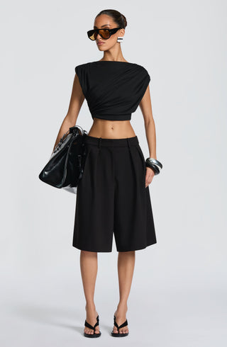 S.M Ausra Bermuda Shorts Non-Stretch Suiting Fabric Black