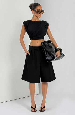S.M Ausra Bermuda Shorts Non-Stretch Suiting Fabric Black
