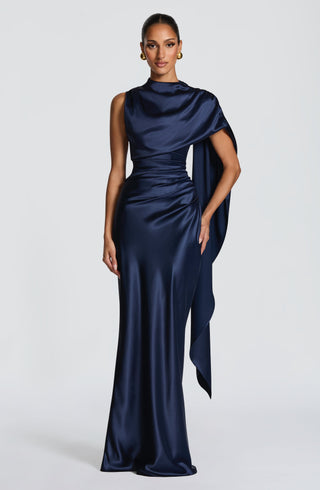 M.T Avendra Maxi Dress Satin Corset Bodice Navy