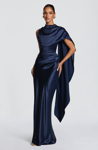 M.T Avendra Maxi Dress Satin Corset Bodice Navy