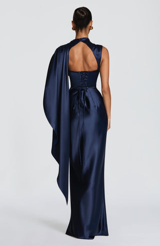 M.T Avendra Maxi Dress Satin Corset Bodice Navy