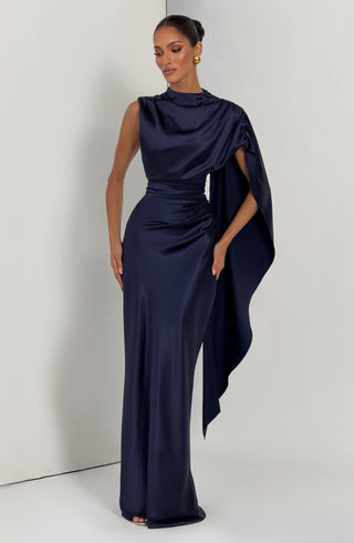 M.T Avendra Maxi Dress Satin Corset Bodice Navy