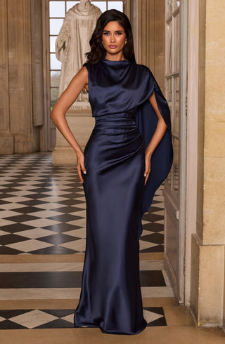 M.T Avendra Maxi Dress Satin Corset Bodice Navy