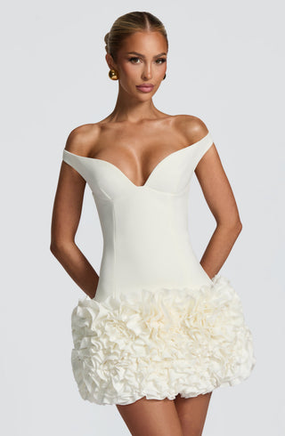 R.F Aveta Mini Dress Crepe & Satin Ivory