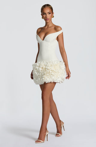 R.F Aveta Mini Dress Crepe & Satin Ivory