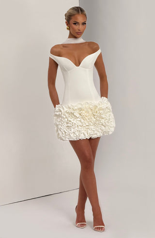 R.F Aveta Mini Dress Crepe & Satin Ivory