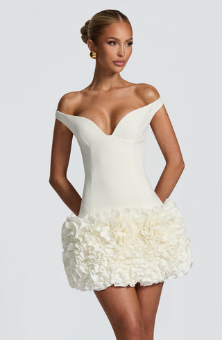 R.F Aveta Mini Dress Crepe & Satin Ivory