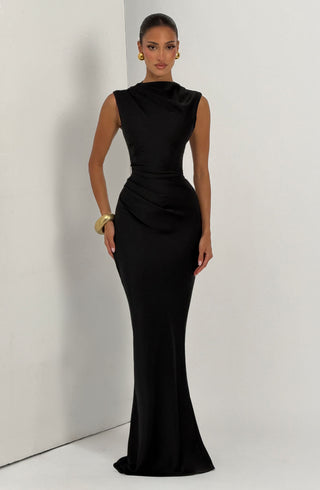 M.T Avielle Maxi Dress Textured Satin Corset Black