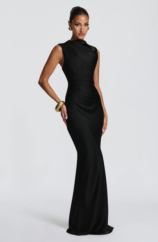 M.T Avielle Maxi Dress Textured Satin Corset Black