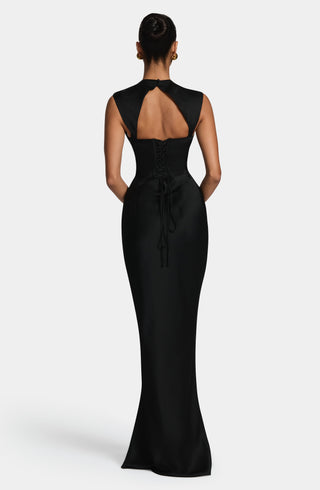 M.T Avielle Maxi Dress Textured Satin Corset Black