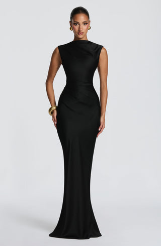 M.T Avielle Maxi Dress Textured Satin Corset Black