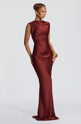 M.T Avielle Maxi Dress Textured Satin Deep Rust