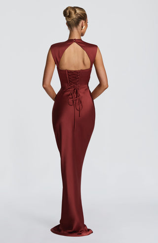 M.T Avielle Maxi Dress Textured Satin Deep Rust