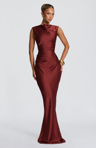 M.T Avielle Maxi Dress Textured Satin Deep Rust