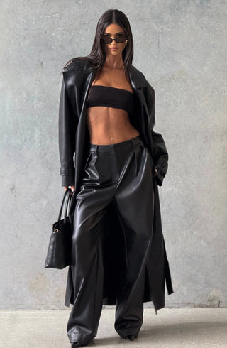 S.M Bridget Trench Coat Faux Leather Full-Length Black