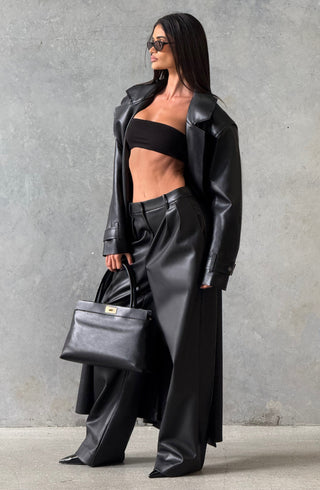 S.M Bridget Trench Coat Faux Leather Full-Length Black