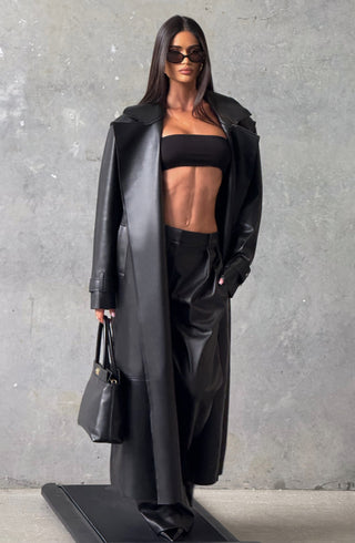 S.M Bridget Trench Coat Faux Leather Full-Length Black
