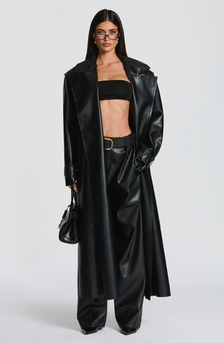 S.M Bridget Trench Coat Faux Leather Full-Length Black