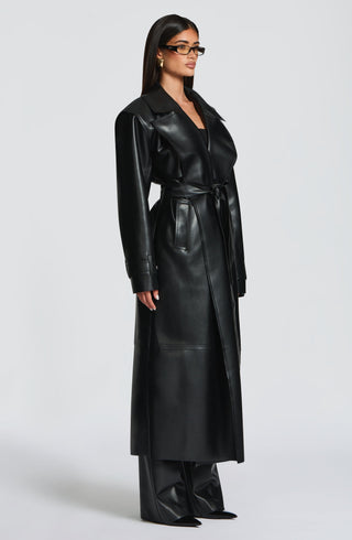 S.M Bridget Trench Coat Faux Leather Full-Length Black