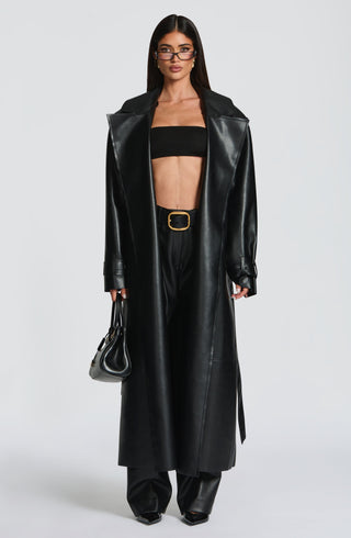 S.M Bridget Trench Coat Faux Leather Full-Length Black