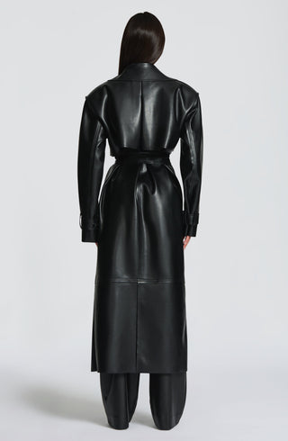 S.M Bridget Trench Coat Faux Leather Full-Length Black