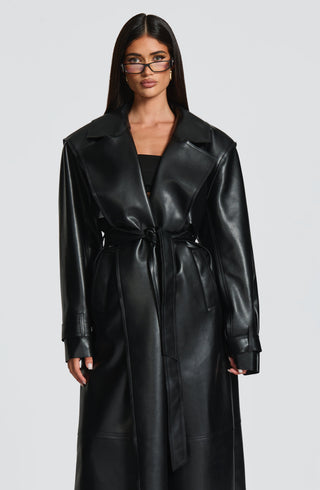 S.M Bridget Trench Coat Faux Leather Full-Length Black