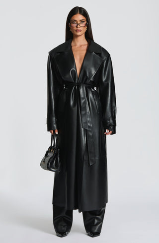 S.M Bridget Trench Coat Faux Leather Full-Length Black