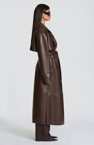 S.M Bridget Trench Coat Faux Leather Jacket Plum Brown
