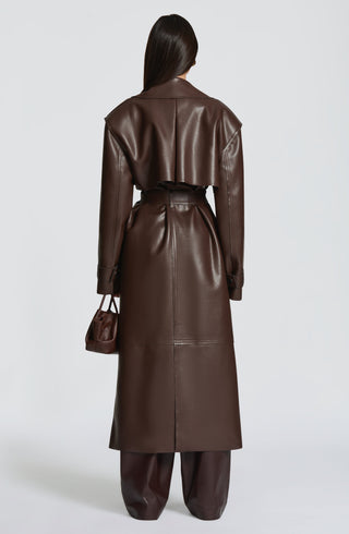 S.M Bridget Trench Coat Faux Leather Jacket Plum Brown