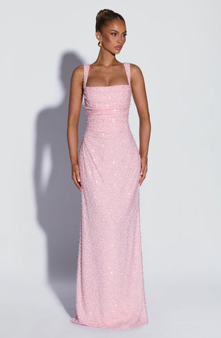 R.F Calanthe Maxi Dress Embellished Chiffon Blush Sparkle