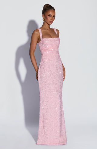 R.F Calanthe Maxi Dress Embellished Chiffon Blush Sparkle