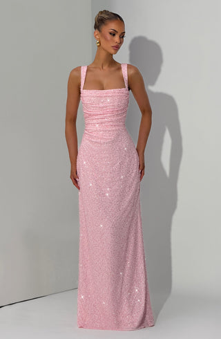 R.F Calanthe Maxi Dress Embellished Chiffon Blush Sparkle
